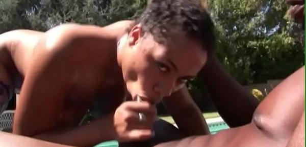  Famous Bonita Butterfly gets fucked by a black guy on a lounger near swimming pool